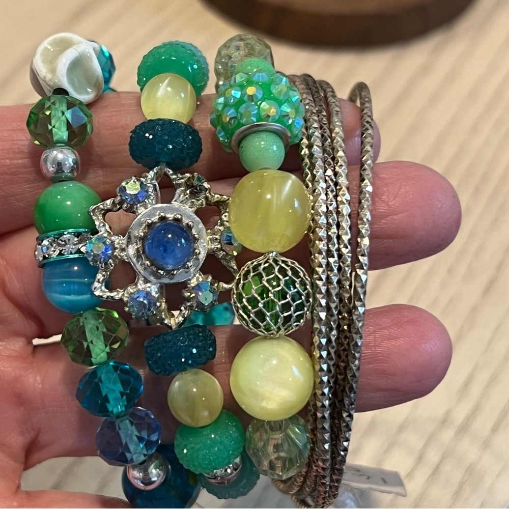 Beaded bracelets bangle bracelets handmade blue silver yellow